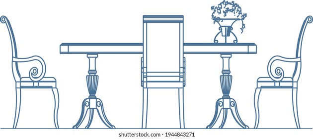 Two chairs and a table with a vase of flowers