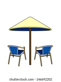 Two chairs and umbrella
