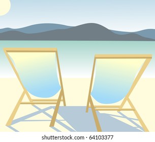 Two chaise longues on the beach