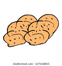 Two challah on Shabbat. Hand draw doodle. Vector illustration on isolated background.