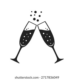 Zwei Champagnerflöten, die mit Blasen und flüssigem Toast zum Feiern knallen