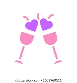 Two champagne flutes with heart shapes, perfect for celebrations like Valentine's Day, weddings, or anniversaries.