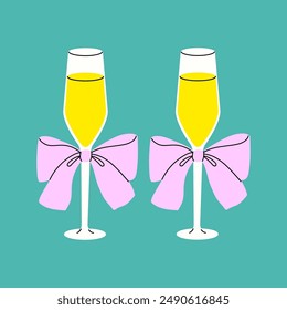 Two Champagne Flutes With Pink Bows