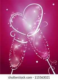 Two Champagne Glasses with Abstract Heart Splash. Vector illustration