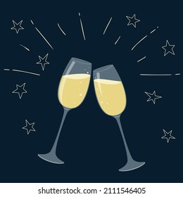 zwei Champagnerbrillen, Hintergrund, Vektorgrafik. Cartoon-Stil.