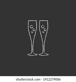 Two Champagne Glasses With Bubble Vector Chalk Icon