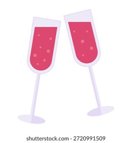 Two Champagne Glasses Clinking in Celebration, Pink Bubbly Toast for Festive Moments