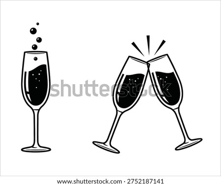 Two champagne glasses clinking together with bubbles rising in one glass