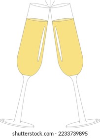 Two champagne glasses doing cheers for a celebration.