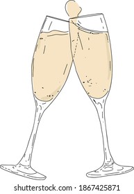 Zwei Champagnerbrillen handgezeichnet.
