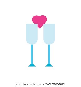 Two champagne glasses with a heart, symbolizing celebration and love. Perfect for weddings, engagements, or romantic events.