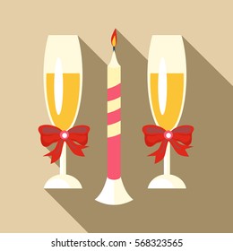 Two champagne glasses icon. Flat illustration of two champagne glasses vector icon for web design