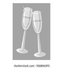 Two champagne glasses icon. Gray monochrome illustration of two champagne glasses vector icon for web