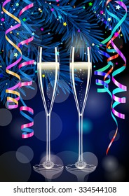 Two champagne glasses in New Year background