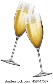 Two champagne glasses on white illustration