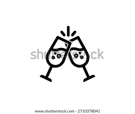 Two Champagne Glasses Toasting with Bubbles Black Line Icon