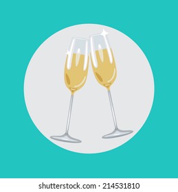two champagne glasses toasting flat design