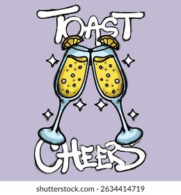 Two champagne glasses Urban Streetwear t shirt design