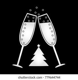 Two champagne glasses. Vector. Free space for text or advertising