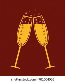 Two champagne glasses. Vector. Free space for text or advertising.