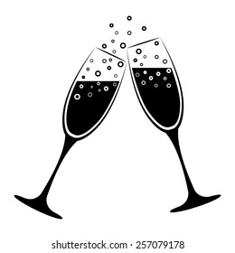 Two Champagne Glasses Vector Icon - Black Illustration