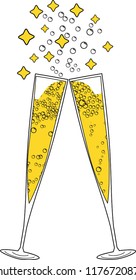 Two champagne glasses. Vector illustration, isolated