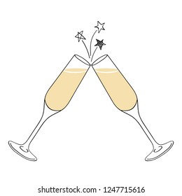 Two champagne glasses vector illustration. Doodle style.