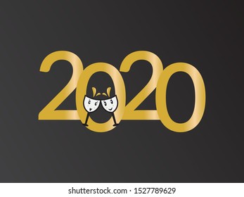 Two Champagne Wine Glasses and The Number 2020