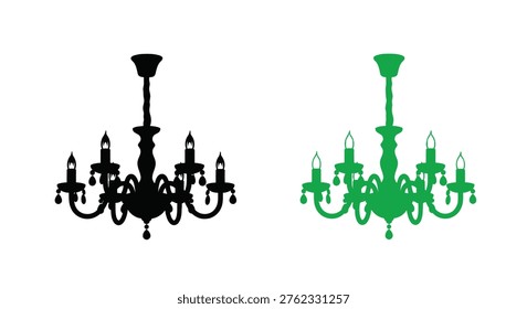 Two chandelier designs, shown in contrasting colors and a striking silhouette style.
