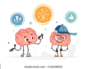 two character brain talking color vector communication illustration