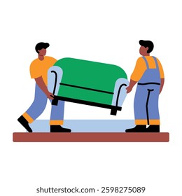 Two character moving furniture, flat style icon 

