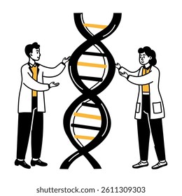 Two character research on genetics, drawing style icon 
