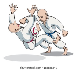 Two characters compete in karate. Vector illustration