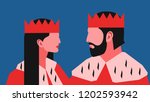 Two characters in crowns and royal ermine mantles. Vector illustration