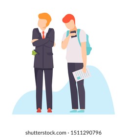 two characters engaging in corruption vector illustration isolated on white background.