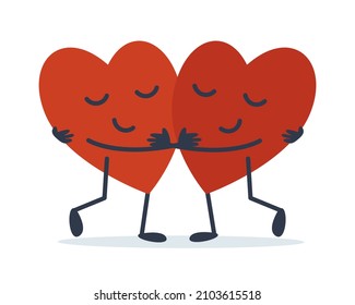 Two characters of hearts for the festive Valentine's Day.
Hugs of hearts. Flat vector illustration