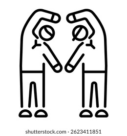 Two characters making heart with hands, linear style icon 