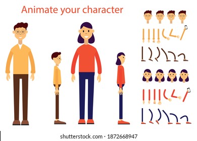 Two characters man and woman. Constructor for animation. Vector illustration in a flat style.