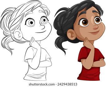 Two characters pondering with hand on chin