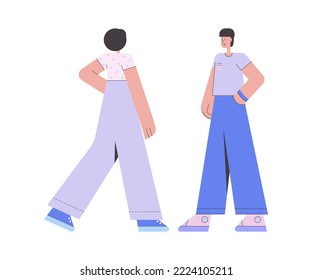 Two characters talking to each other. Concept of communication, negotiations, meetings. Vector illustration in a flat style