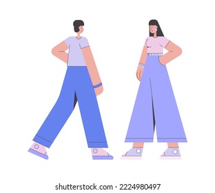Two characters talking to each other. Concept of communication, negotiations, meetings. Vector illustration in a flat style