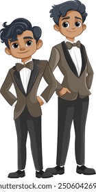 Two characters wearing stylish tuxedos