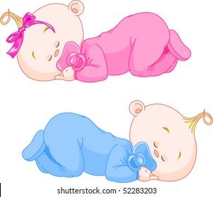 Two charming little twins sleep in pajamas