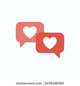 Dos burbujas de chat corazón Ilustración vectorial plana sobre fondo blanco