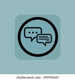 Two chat bubbles, one with dots, in circle, in square, on pale blue background