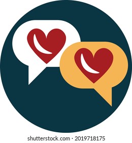 Two chat heads with hearts, illustration, vector on a white background.