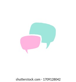 two chat speech bubbles  isolated on white background. Vector flat icon. Dialog, forum,message symbol. Conclusion, communication, education picture. 