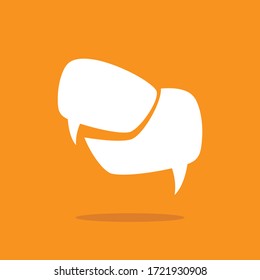 two chat speech bubbles  isolated on red background. Vector flat icon. Dialog, forum,message symbol. Conclusion, communication, education picture. 
