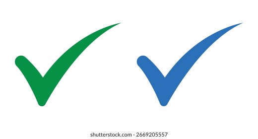 Duas marcas de seleção verde e azul no plano de fundo branco