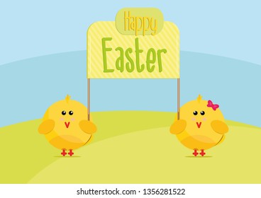 two checken hold text happy easter